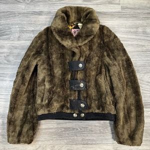 Juicy Couture Faux Fur Y2K Vintage Winter Jacket w/ Distressed Leather Size P